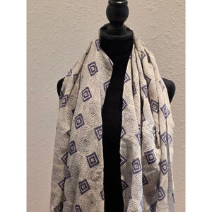 Women's YARGICI Beige & Blue Patterned Wool Scarf One Size